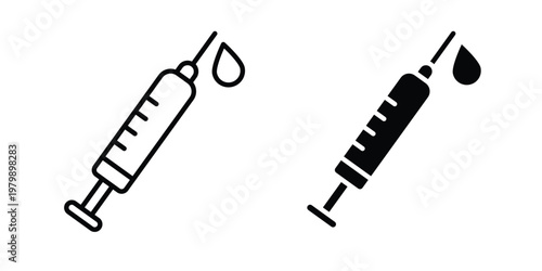 Syringe icon. Flat and outline icons. Black icons