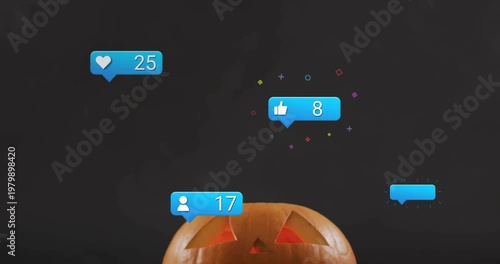 Blank bubble initiating pumpkin, icons updating counts, smoke drifting, visualizing engagement