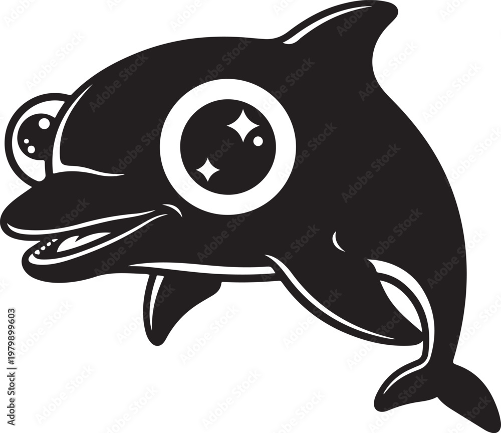 Fototapeta premium Funny Dolphin Bold Outline Silhouette line Art