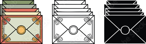 Envelopes sealed with wax silhouette & Outline and illustration set isolated on transparent background