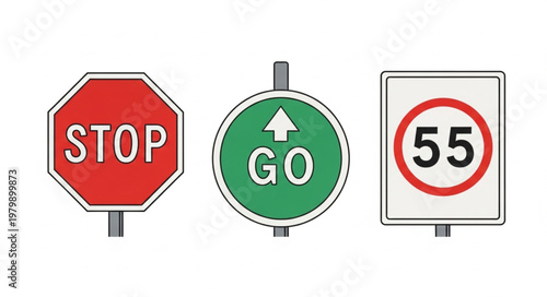 Traffic Signs Stop Go Speed Limit 55.