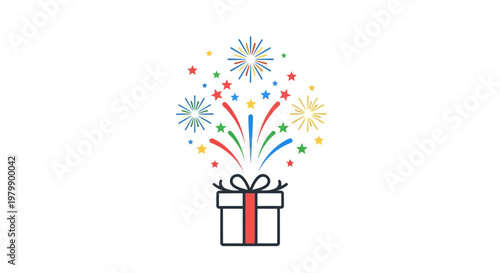 Colorful Gift Box with Fireworks Exploding.