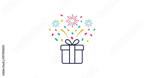 Colorful Gift Box with Fireworks Exploding.