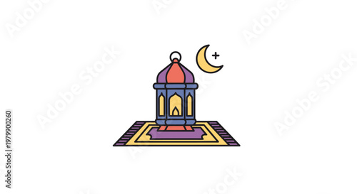 Colorful mosque minaret with crescent.