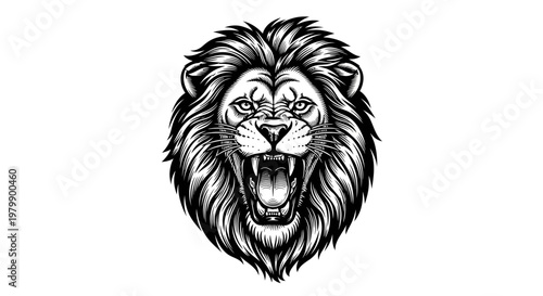 Roaring Lion Head Illustration Black and White