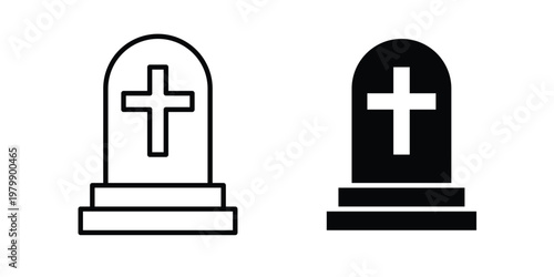 Tombstone icon. Flat and outline icons. Black icons