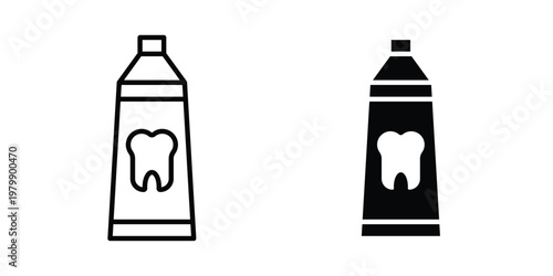 Toothpaste tube icon. Flat and outline icons. Black icons