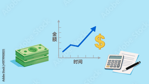 Financial growth chart with money and calculator