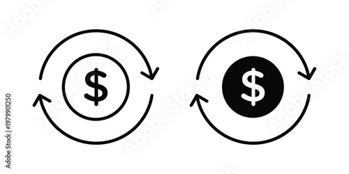 Turnover icon. Flat and outline icons. Black icons