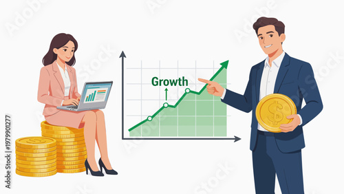 Business growth chart with man and woman