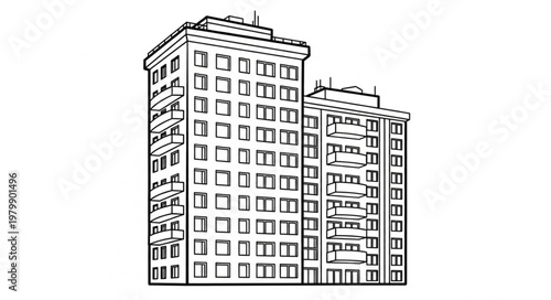 Two Tall Apartment Buildings in Outline Style.