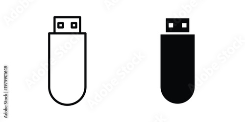 Usb icon. Flat and outline icons. Black icons