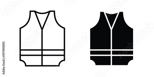 Vest jacket icon. Flat and outline icons. Black icons