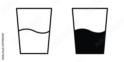 Water glass icon. Flat and outline icons. Black icons