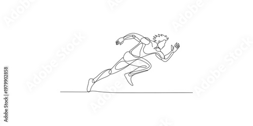 One line drawing of a man running quickly with dynamic motion sprinting athlete sport fitness