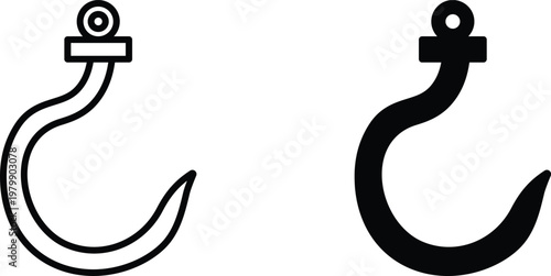 Winch hook icon. Flat and outline icons. Black icons