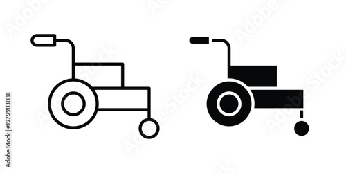 Wheelchair icon. Flat and outline icons. Black icons