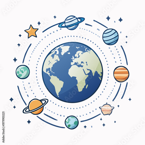 Solar System Planets Orbiting Earth Illustration.