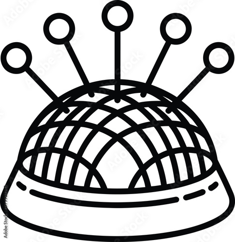 Round sewing pincushion holding multiple sharp metal needles for tailoring projects and daily garment repair tasks