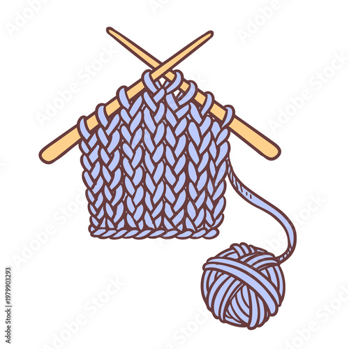 Knitting fabric with knitting needles and a ball of thread from which they knit