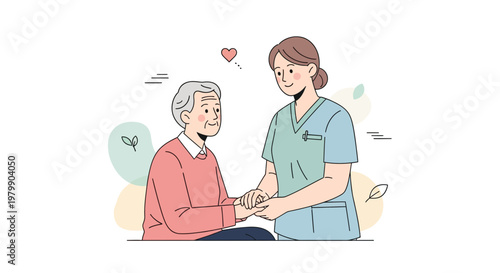 Nurse showing compassion and care to a smiling elderly patient in a gentle gesture