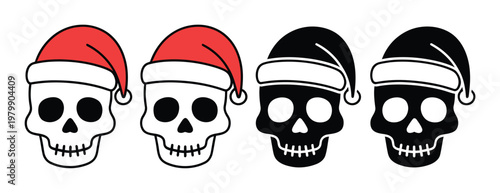 Skulls Wearing Santa Hats Vector Illustration