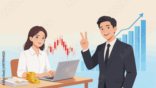 Business professionals with financial charts