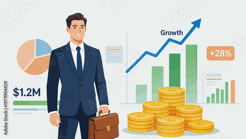 Businessman with financial growth chart