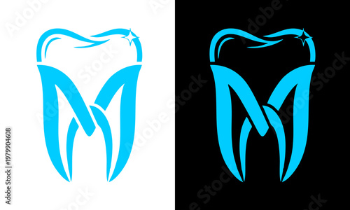 Graphic designers create illustrations of a tooth logo on white and black backgrounds