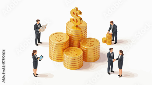 Business people with stacks of gold coins