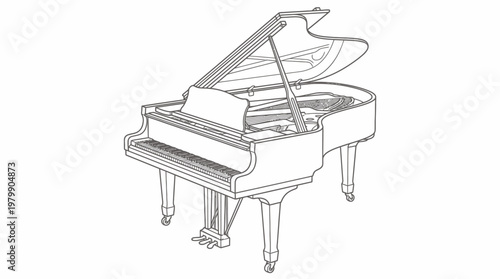 Elegant Grand Piano Line Art Drawing for Music and Performance Themes.