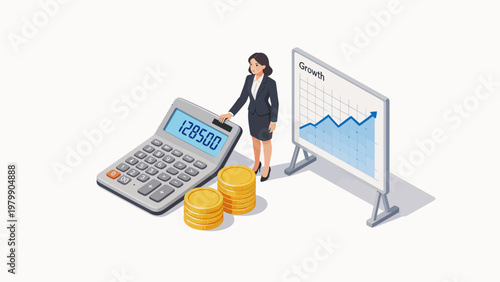 Businesswoman with calculator and growth chart