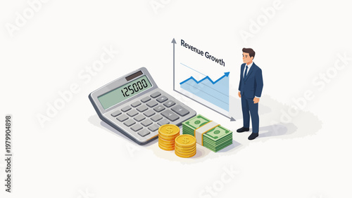 Businessman with calculator and money