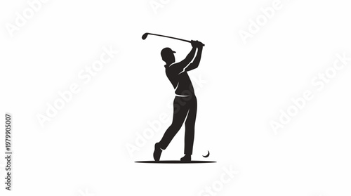 Silhouette of a golfer swinging a golf club on a white background.