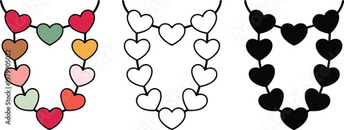 Featuring hanging heart garland silhouette & Outline and illustration set isolated on transparent background