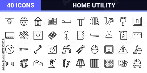 Home maintenance and construction line icon set for utility services.