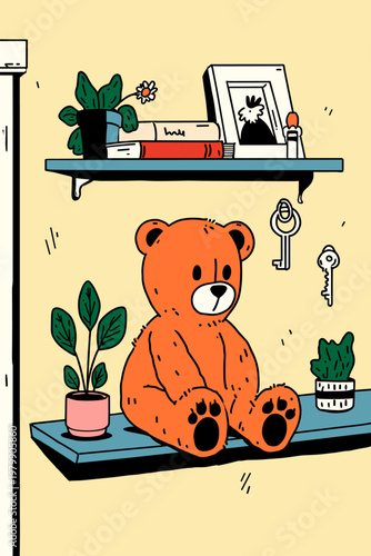 A Teddy Bear and Objects on a Shelf Telling a Story of Memories