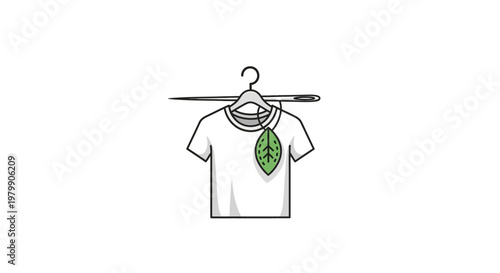 T shirt with green leaf logo.