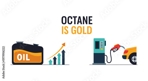 Rising oil price graph with gas pump and car in colorful illustration for finance and economy