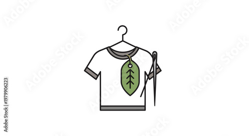 T shirt with green leaf logo.