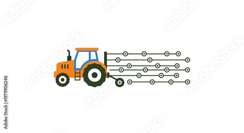 Tractor with agricultural equipment attached.
