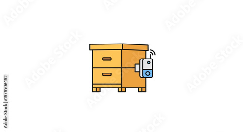 Wooden cabinet with blue lock.