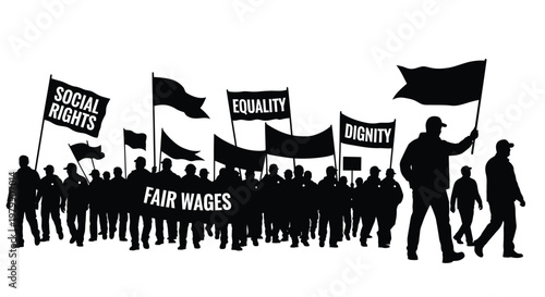 Workers marching for fair wages and social rights in a protest