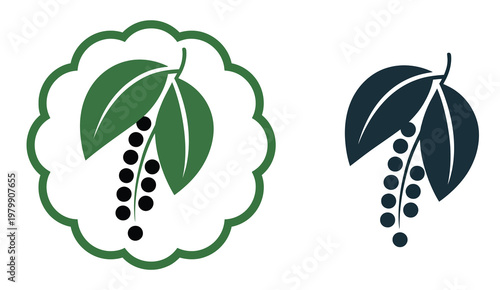 Black Pepper Icons Spice Piperine Seasoning Food Ingredient Cooking Flavor Vector Illustration Set Isolated Background