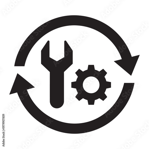 Recycling symbol with wrench and gear icon recycling maintenance cogwheel mechanical engineering industry technical illustration settings