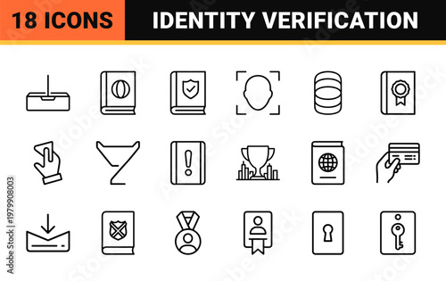 Professional identification and security verification minimalist line icon set