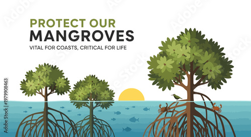 Illustration of Mangrove Trees Promoting Environmental Conservation