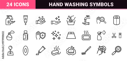 Hygiene and hand washing line icons set in minimalist style