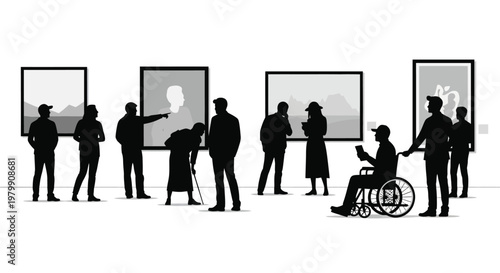 People in an art gallery looking at paintings and artwork on display