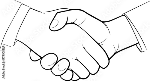 Hand Drawn Handshake Black and White Illustration in Minimal Line Art Style Design